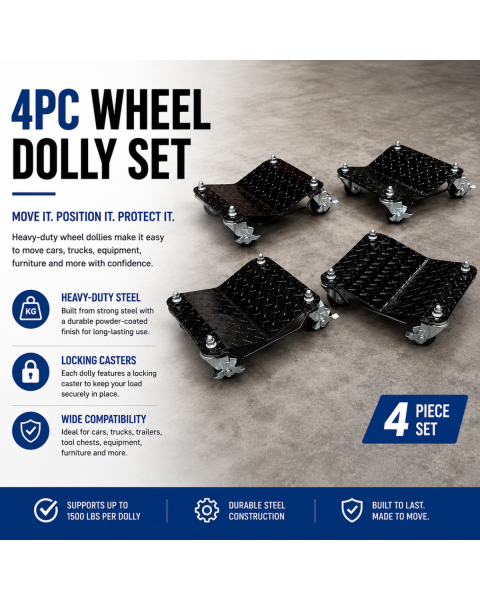 Compact 4PC Wheel Dolly Set 1500lbs Heavy Duty Vehicle Car Wheel Dollies