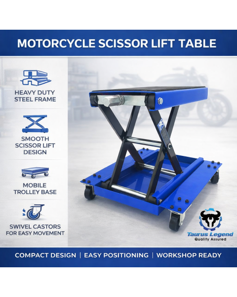 500kg Heavy Duty Motorcycle Scissor Lift Table with Steel Tool Tray & 4 Swivel Castors