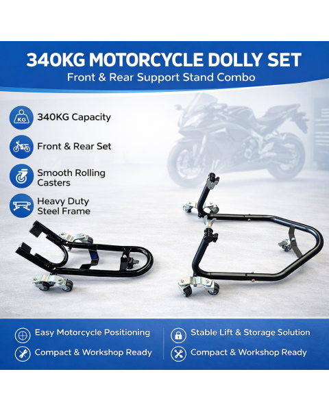 340kg Motorcycle Support Stand Transport Dolly Set