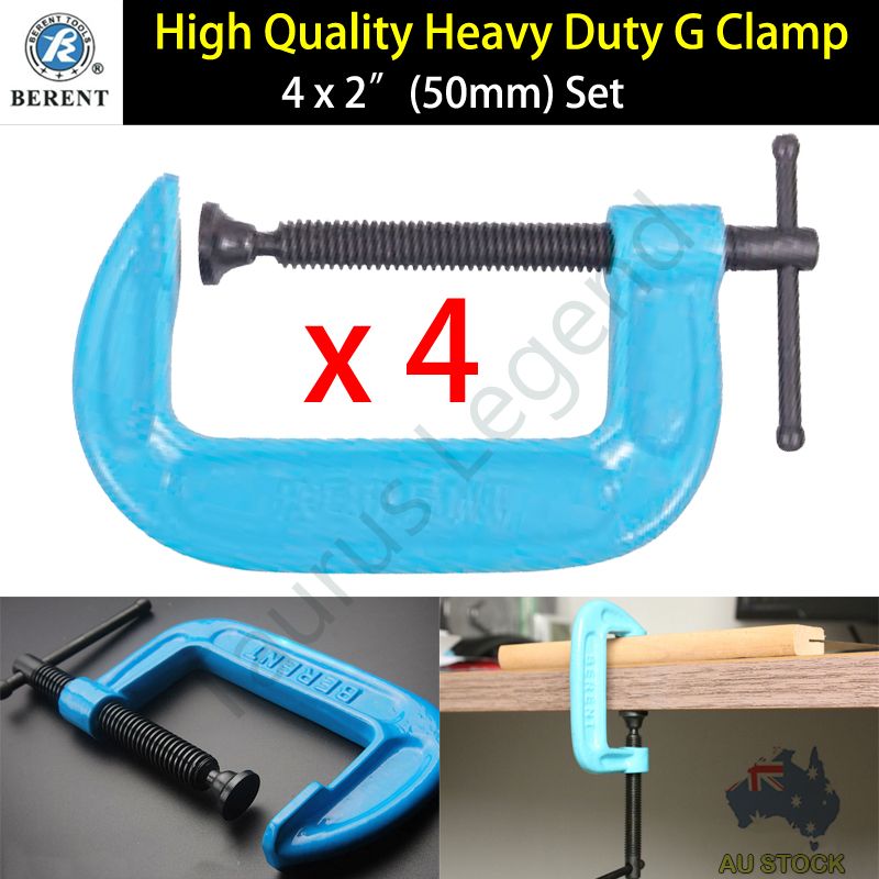 2Pc G Clamp Set 4 (100mm) Heavy Duty Screw G-Clamps for Wood