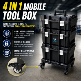 Heavy Duty Rolling Tool Box 4 in 1 Mobile Tool Storage ABS Taurus Legend