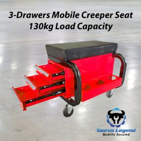 3-Drawer Mechanic Creeper Seat Mobile Work Stool Tool Storage Bottle Holders