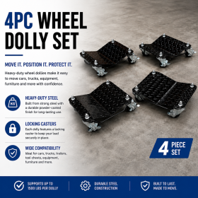 Compact 4PC Wheel Dolly Set 1500lbs Heavy Duty Vehicle Car Wheel Dollies