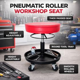 Pneumatic Roller Workshop Seat with Round Tool Tray