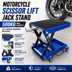 500kg Mobile Motorcycle Scissor Lift Jack Stand on Wheels ATV Motorbike Lift Blue