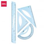 4PC Ruler Square Protractor Drawing Drafting Light Blue Set