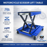 500kg Heavy Duty Motorcycle Scissor Lift Table with Steel Tool Tray & 4 Swivel Castors